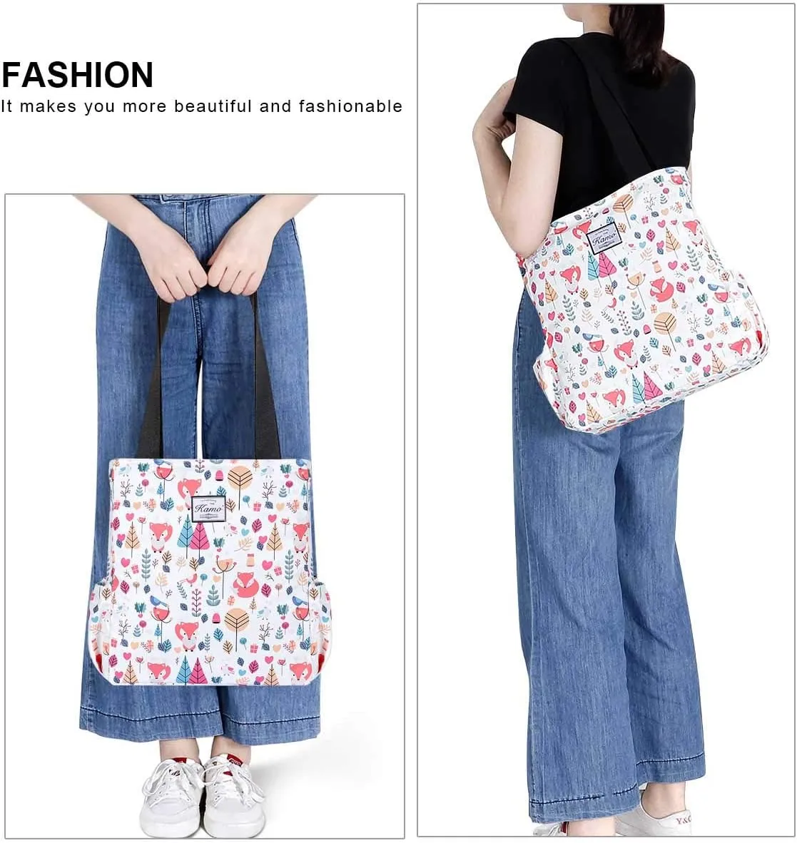 KAMO Floral Tote Bag - Waterproof Lightweight Handbags Travel Shoulder Bag for Hiking Yoga Gym Swimming Travel Beach