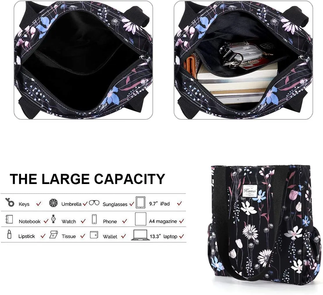 KAMO Floral Tote Bag - Waterproof Lightweight Handbags Travel Shoulder Bag for Hiking Yoga Gym Swimming Travel Beach