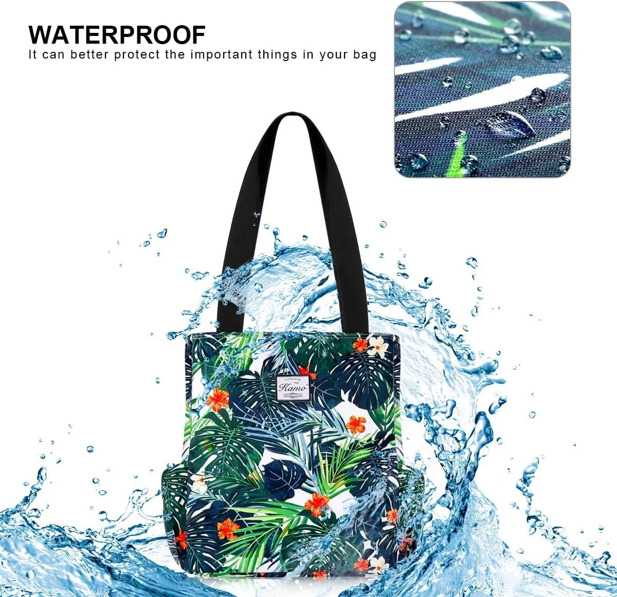KAMO Floral Tote Bag - Waterproof Lightweight Handbags Travel Shoulder Bag for Hiking Yoga Gym Swimming Travel Beach