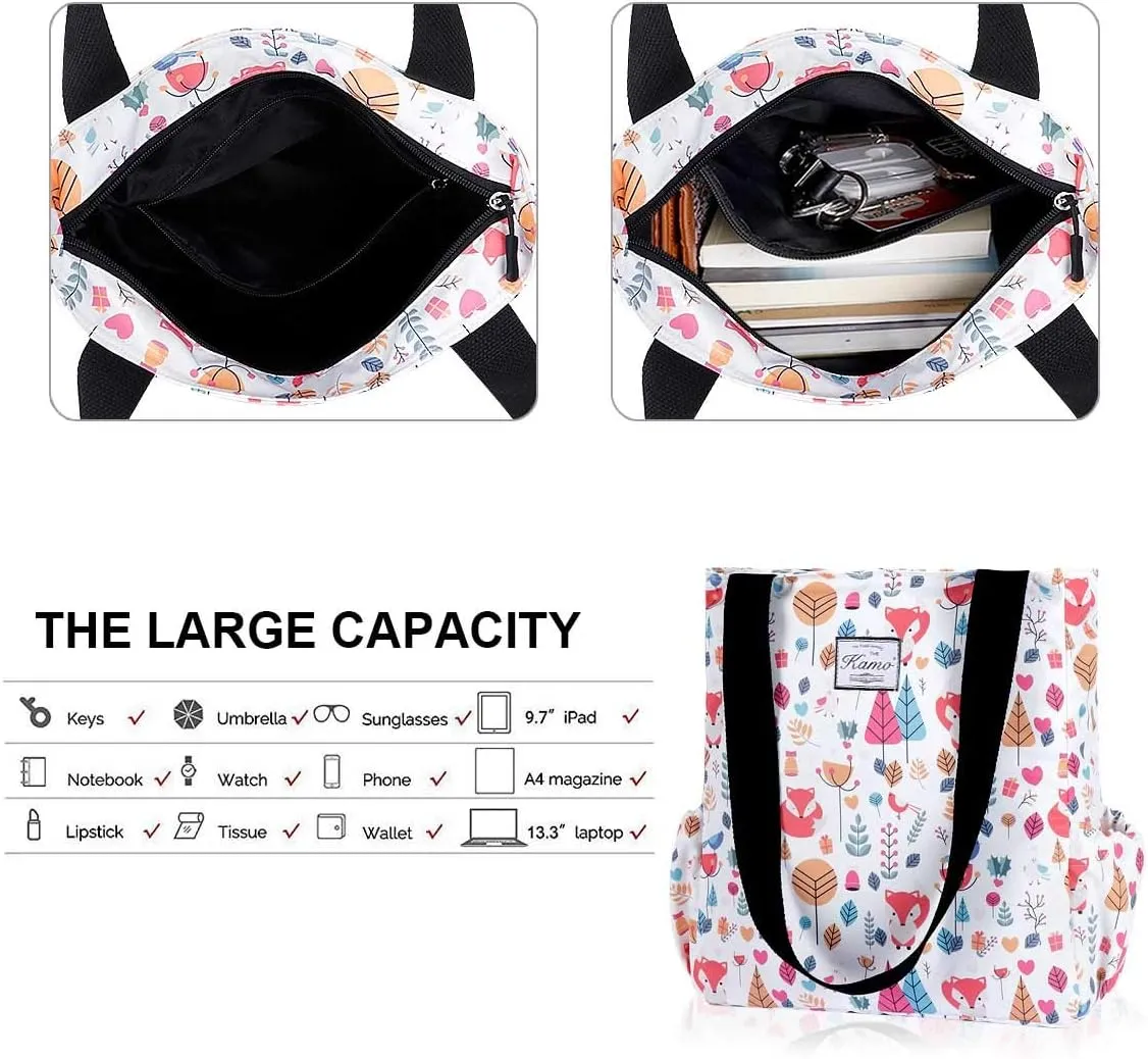 KAMO Floral Tote Bag - Waterproof Lightweight Handbags Travel Shoulder Bag for Hiking Yoga Gym Swimming Travel Beach