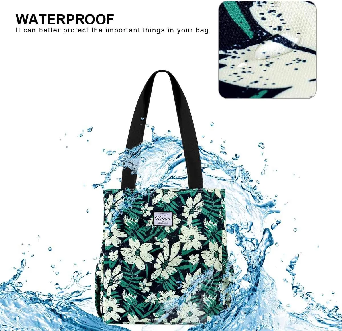 KAMO Floral Tote Bag - Waterproof Lightweight Handbags Travel Shoulder Bag for Hiking Yoga Gym Swimming Travel Beach