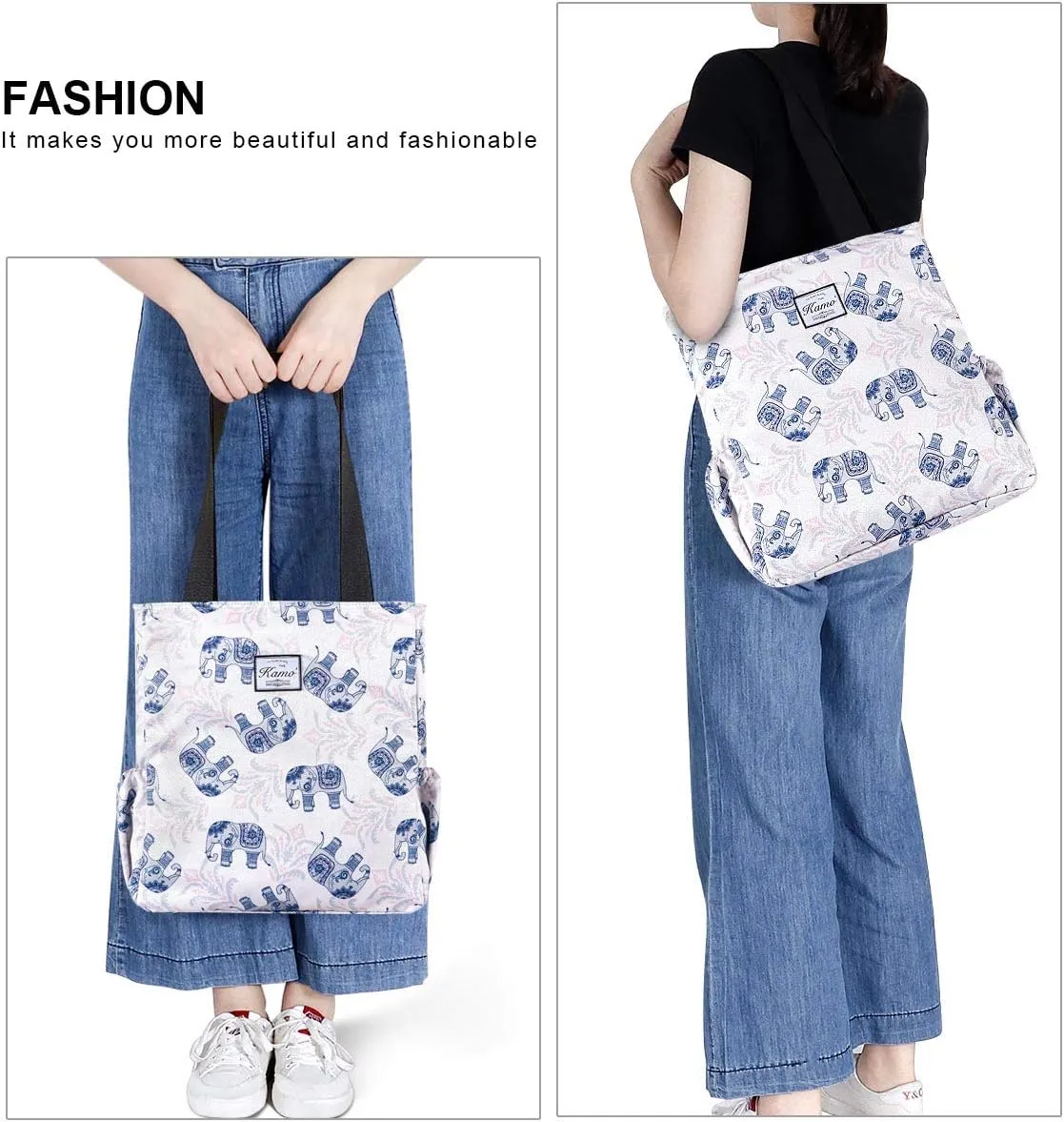 KAMO Floral Tote Bag - Waterproof Lightweight Handbags Travel Shoulder Bag for Hiking Yoga Gym Swimming Travel Beach