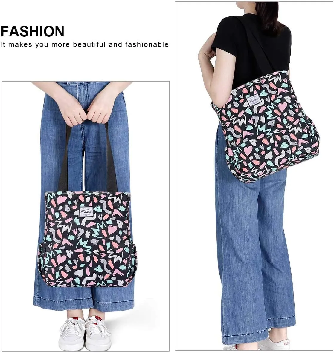 KAMO Floral Tote Bag - Waterproof Lightweight Handbags Travel Shoulder Bag for Hiking Yoga Gym Swimming Travel Beach