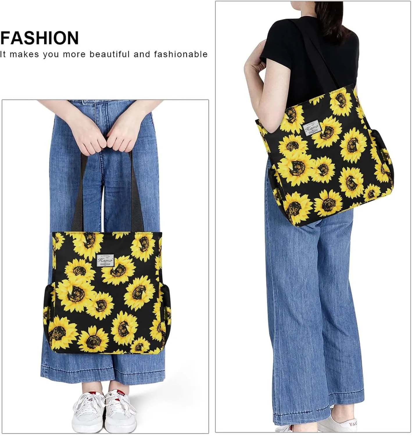 KAMO Floral Tote Bag - Waterproof Lightweight Handbags Travel Shoulder Bag for Hiking Yoga Gym Swimming Travel Beach