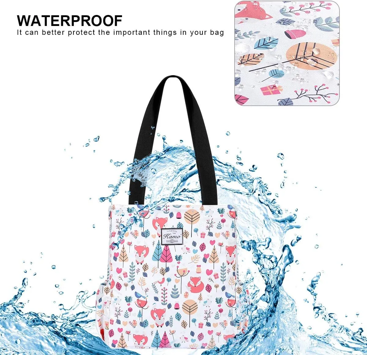 KAMO Floral Tote Bag - Waterproof Lightweight Handbags Travel Shoulder Bag for Hiking Yoga Gym Swimming Travel Beach