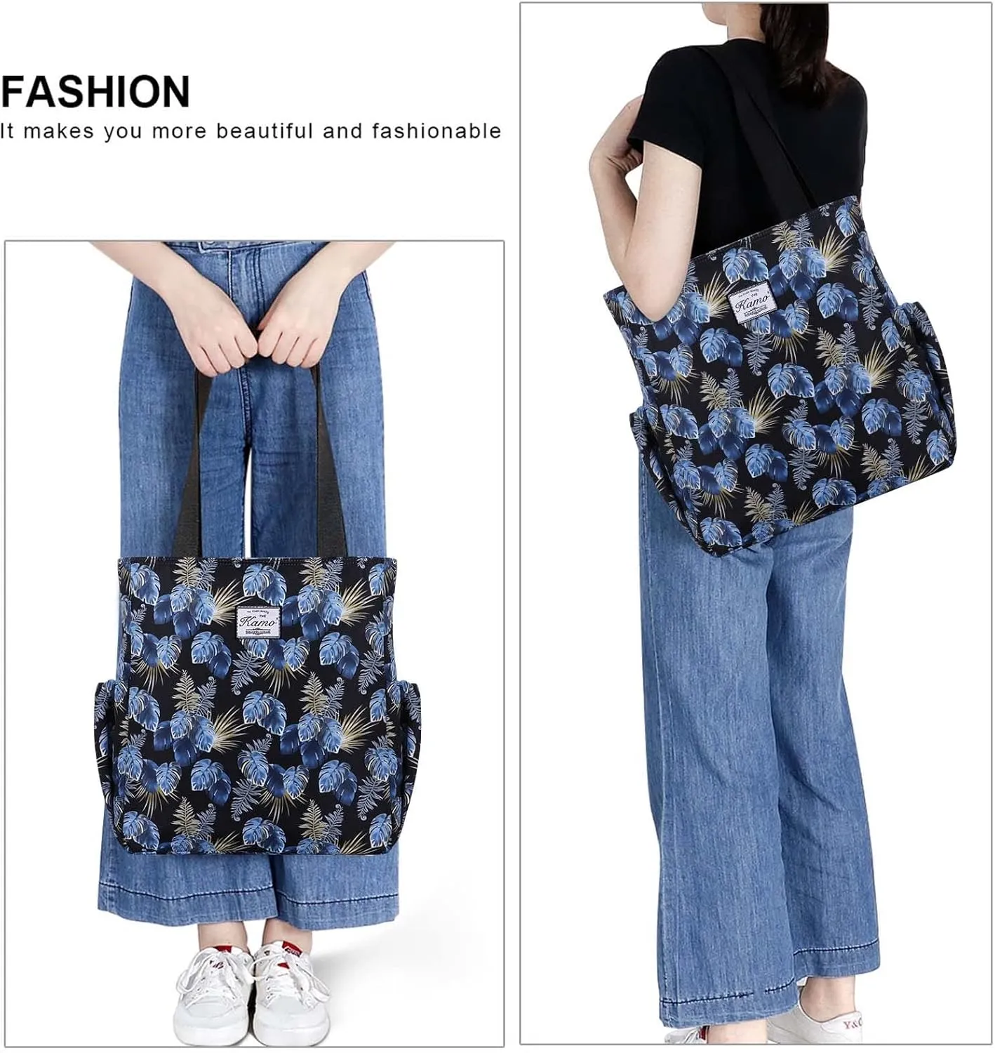 KAMO Floral Tote Bag - Waterproof Lightweight Handbags Travel Shoulder Bag for Hiking Yoga Gym Swimming Travel Beach