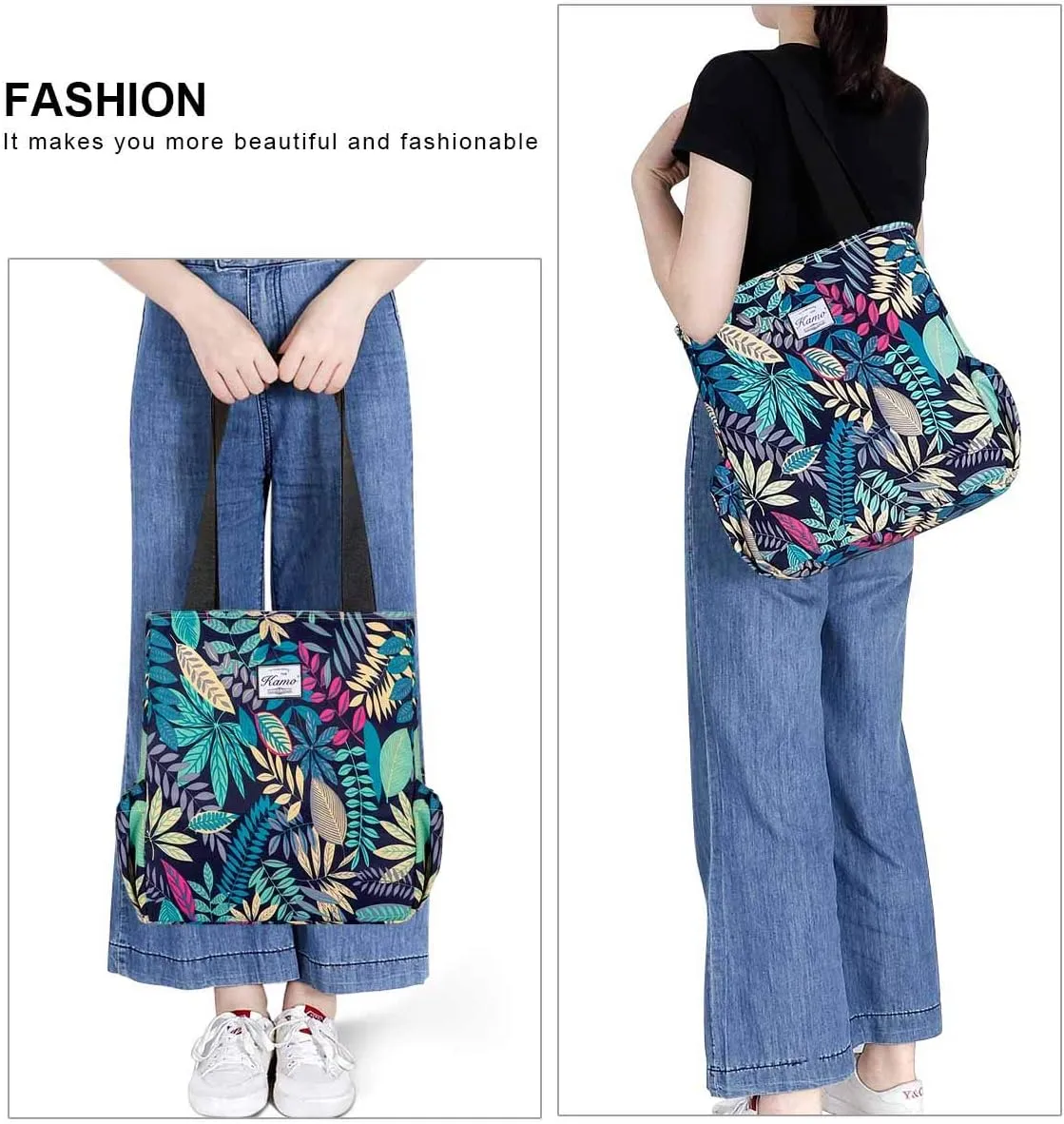 KAMO Floral Tote Bag - Waterproof Lightweight Handbags Travel Shoulder Bag for Hiking Yoga Gym Swimming Travel Beach