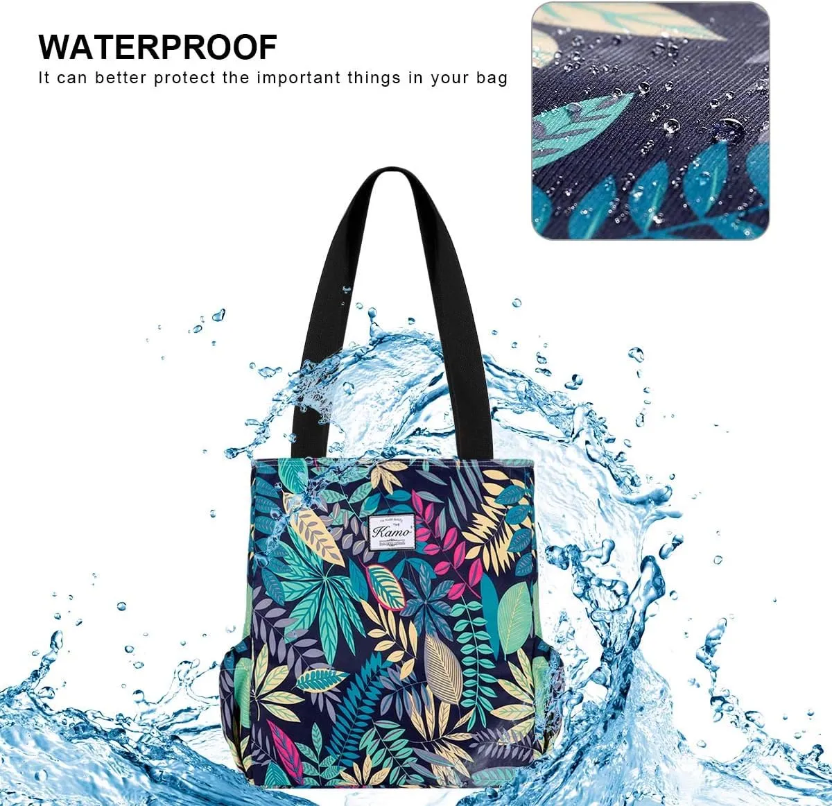 KAMO Floral Tote Bag - Waterproof Lightweight Handbags Travel Shoulder Bag for Hiking Yoga Gym Swimming Travel Beach