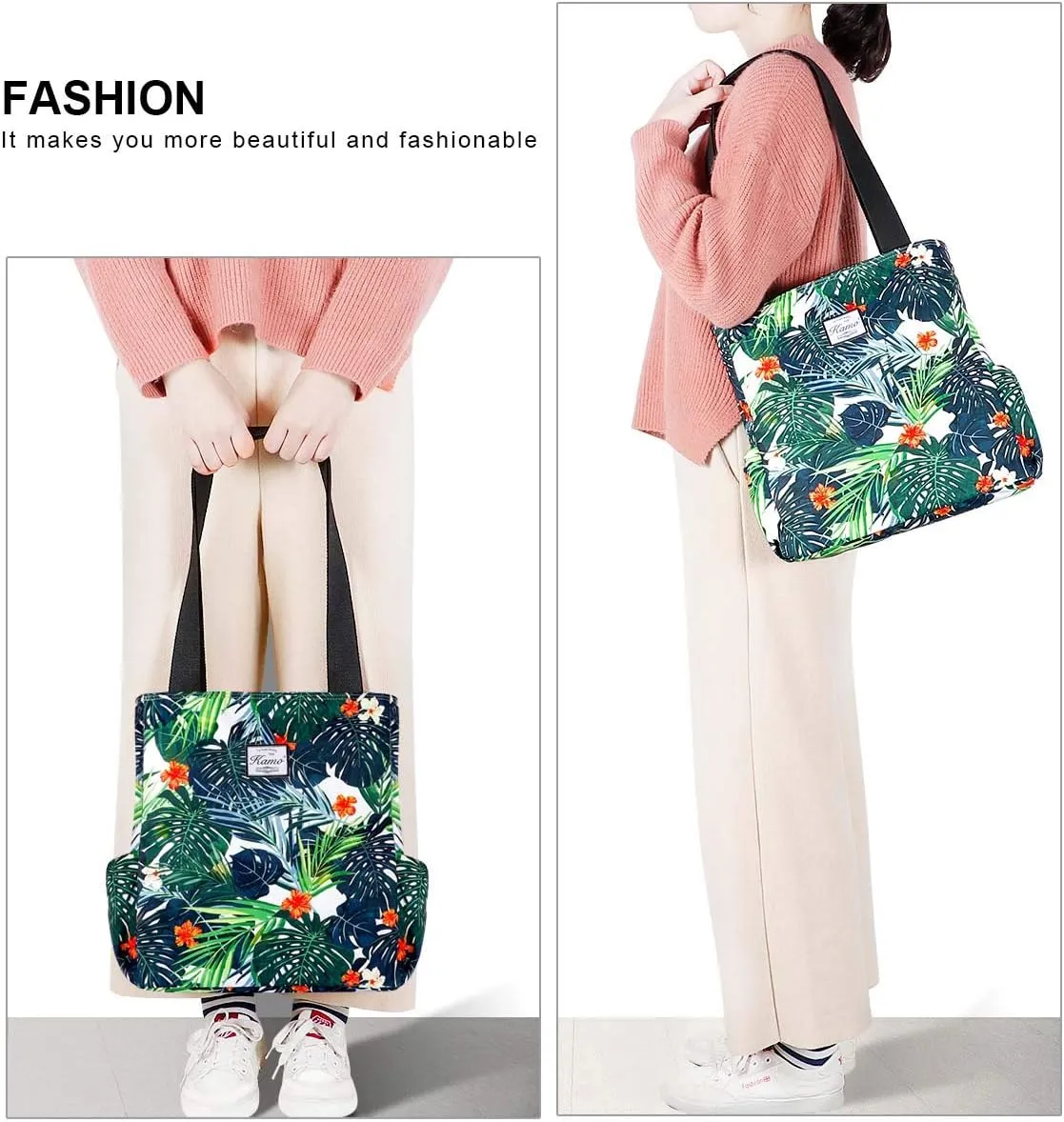 KAMO Floral Tote Bag - Waterproof Lightweight Handbags Travel Shoulder Bag for Hiking Yoga Gym Swimming Travel Beach