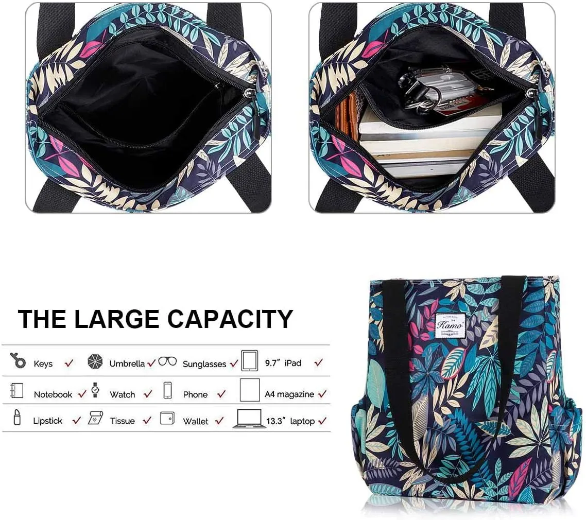 KAMO Floral Tote Bag - Waterproof Lightweight Handbags Travel Shoulder Bag for Hiking Yoga Gym Swimming Travel Beach
