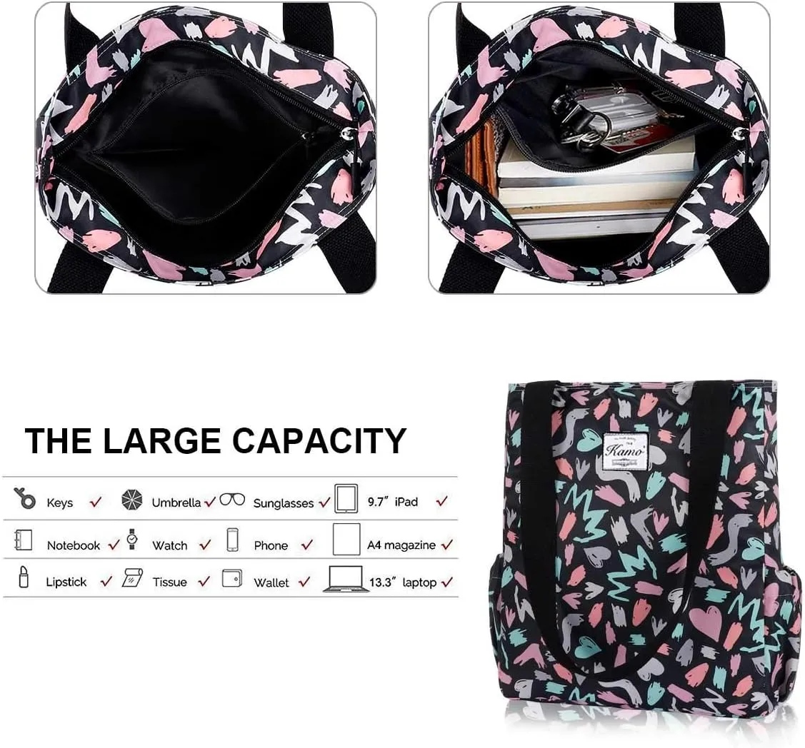 KAMO Floral Tote Bag - Waterproof Lightweight Handbags Travel Shoulder Bag for Hiking Yoga Gym Swimming Travel Beach