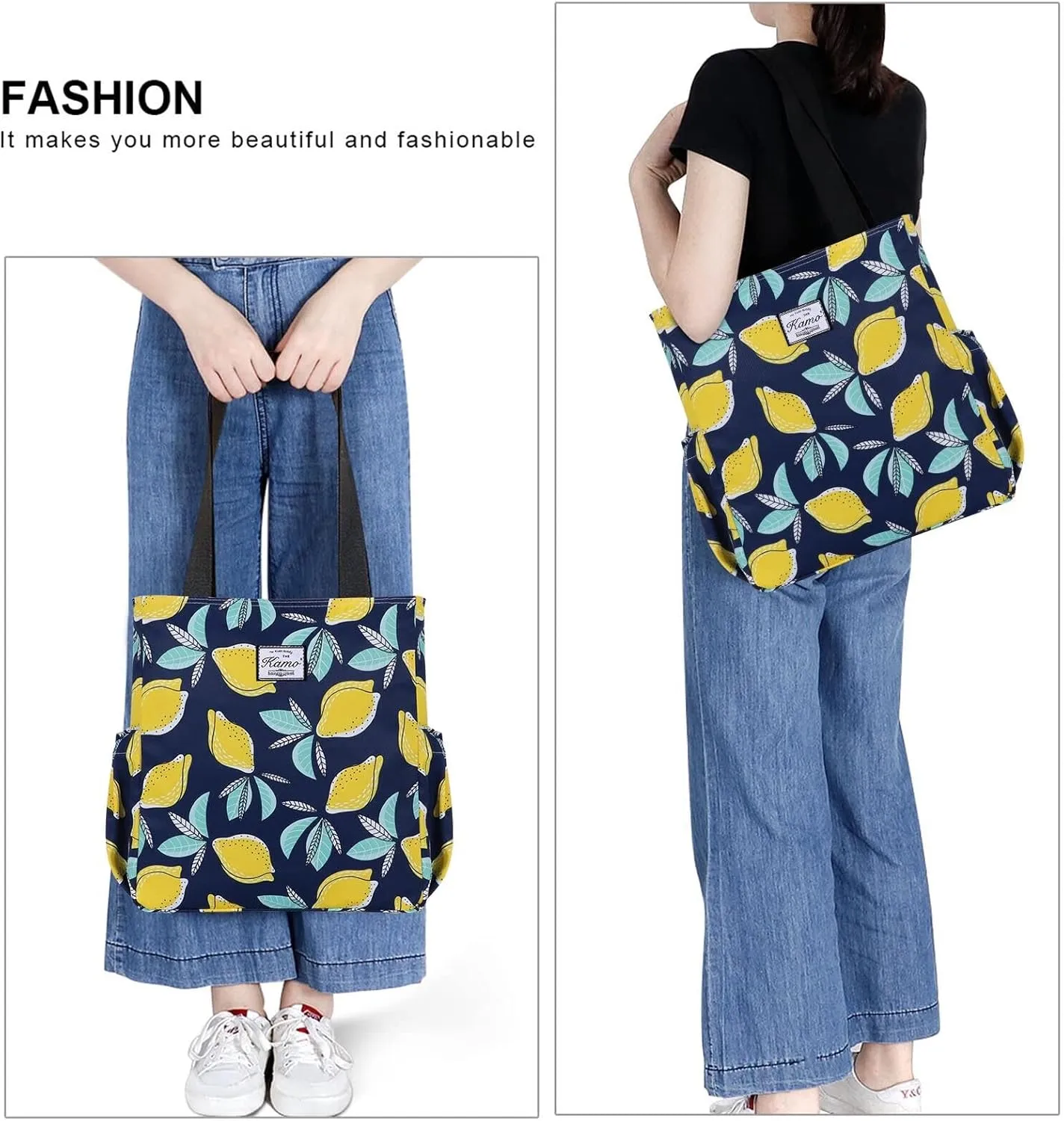 KAMO Floral Tote Bag - Waterproof Lightweight Handbags Travel Shoulder Bag for Hiking Yoga Gym Swimming Travel Beach