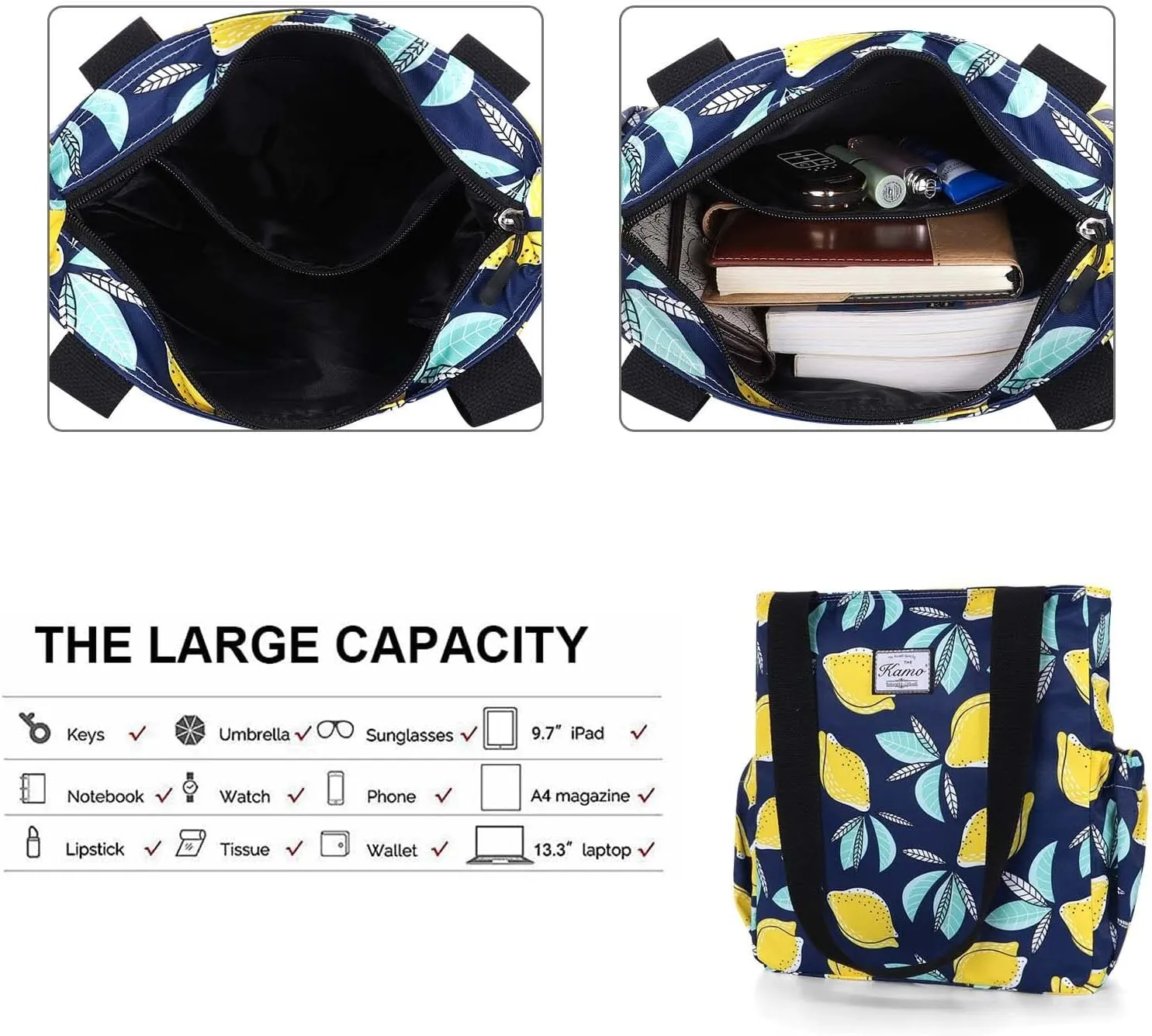 KAMO Floral Tote Bag - Waterproof Lightweight Handbags Travel Shoulder Bag for Hiking Yoga Gym Swimming Travel Beach