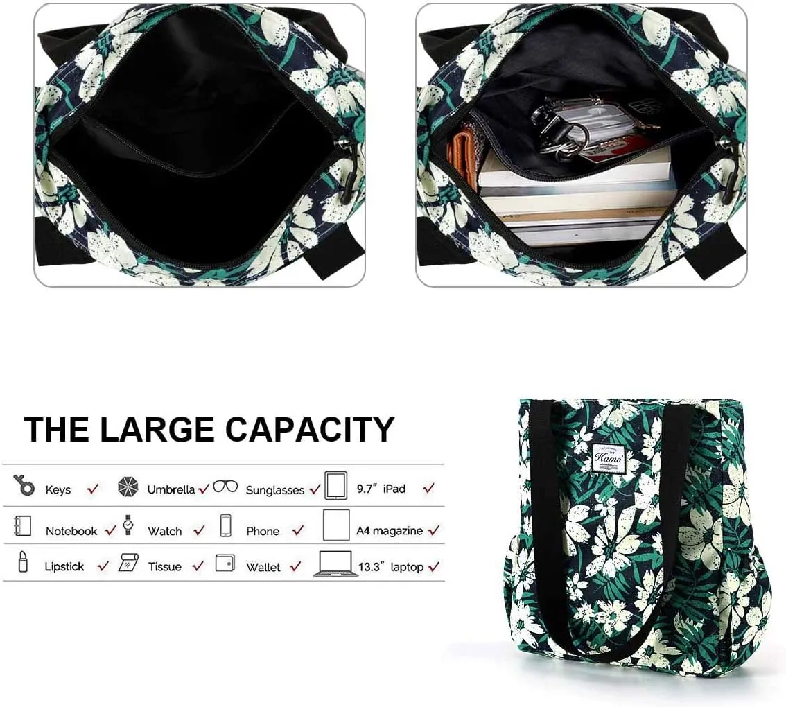 KAMO Floral Tote Bag - Waterproof Lightweight Handbags Travel Shoulder Bag for Hiking Yoga Gym Swimming Travel Beach