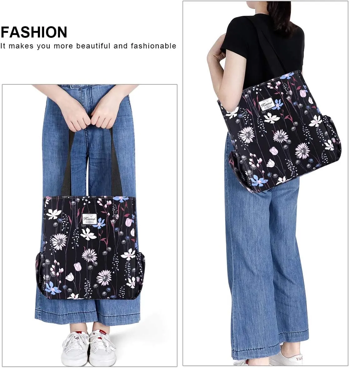 KAMO Floral Tote Bag - Waterproof Lightweight Handbags Travel Shoulder Bag for Hiking Yoga Gym Swimming Travel Beach