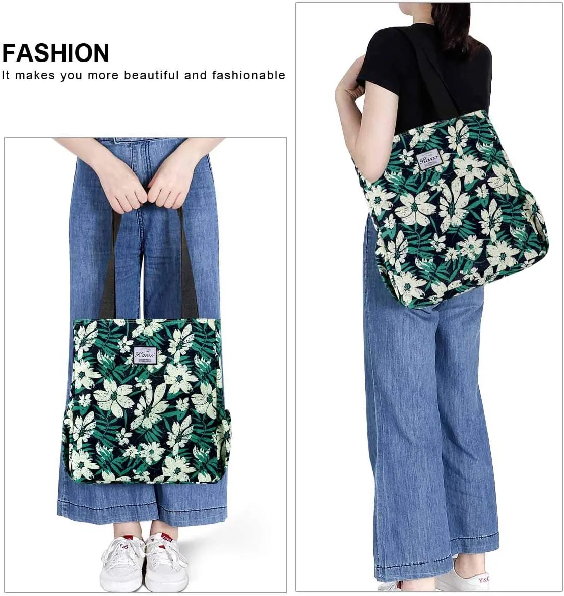 KAMO Floral Tote Bag - Waterproof Lightweight Handbags Travel Shoulder Bag for Hiking Yoga Gym Swimming Travel Beach