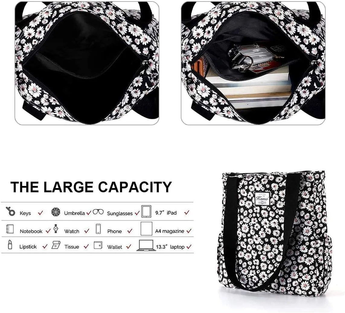 KAMO Floral Tote Bag - Waterproof Lightweight Handbags Travel Shoulder Bag for Hiking Yoga Gym Swimming Travel Beach