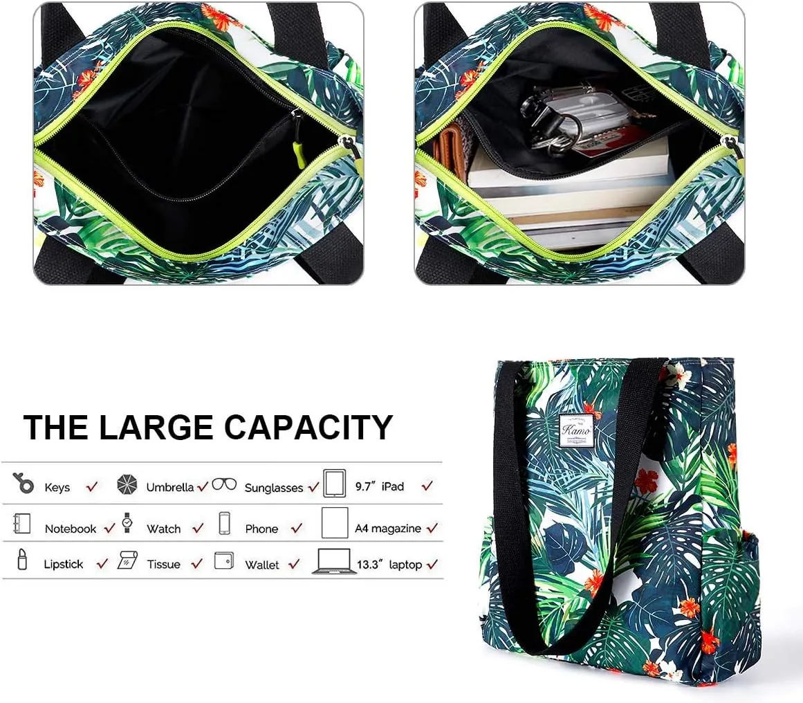 KAMO Floral Tote Bag - Waterproof Lightweight Handbags Travel Shoulder Bag for Hiking Yoga Gym Swimming Travel Beach