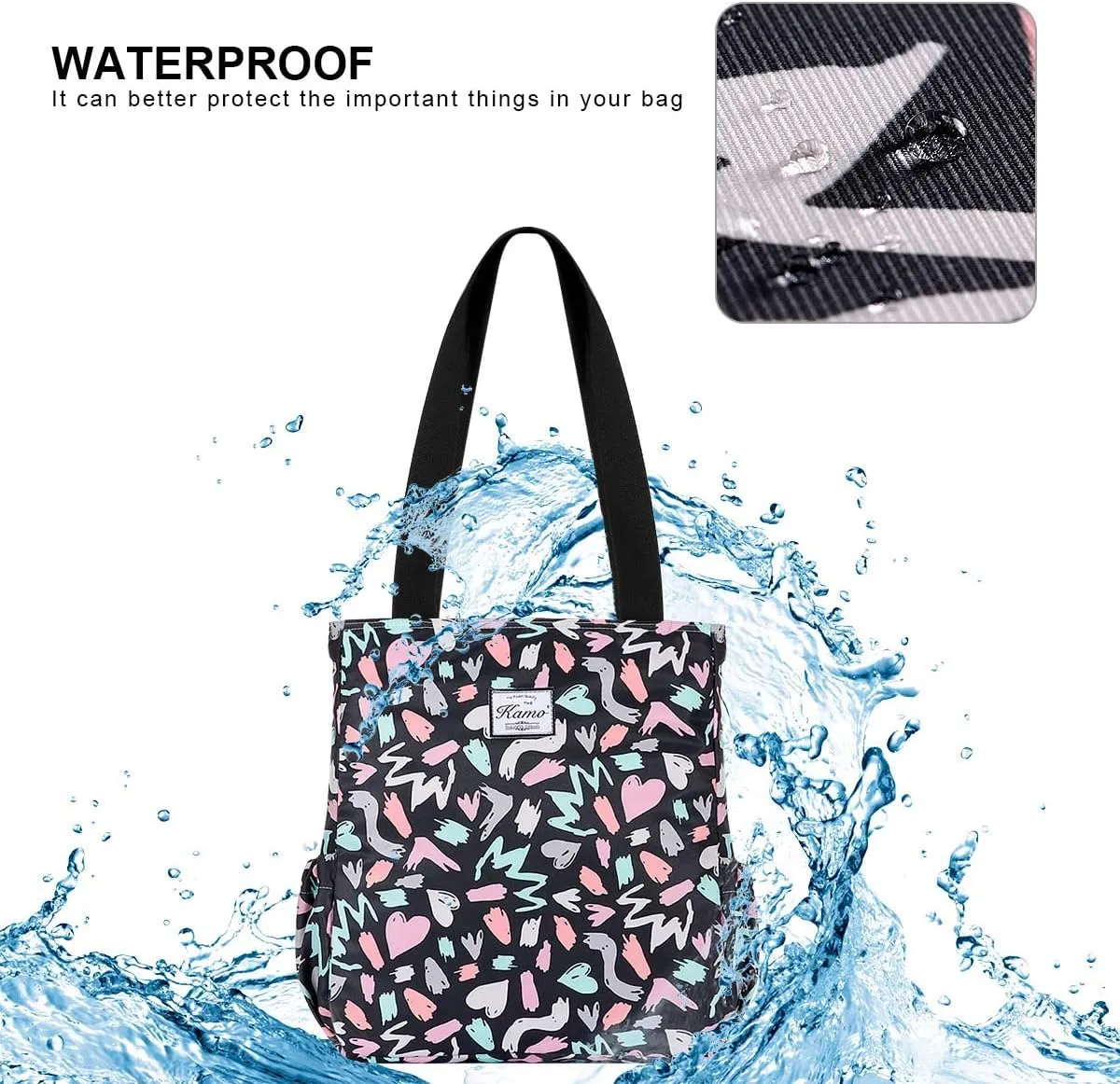 KAMO Floral Tote Bag - Waterproof Lightweight Handbags Travel Shoulder Bag for Hiking Yoga Gym Swimming Travel Beach