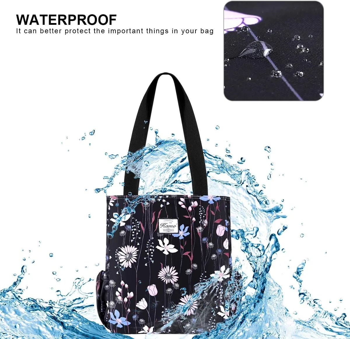 KAMO Floral Tote Bag - Waterproof Lightweight Handbags Travel Shoulder Bag for Hiking Yoga Gym Swimming Travel Beach