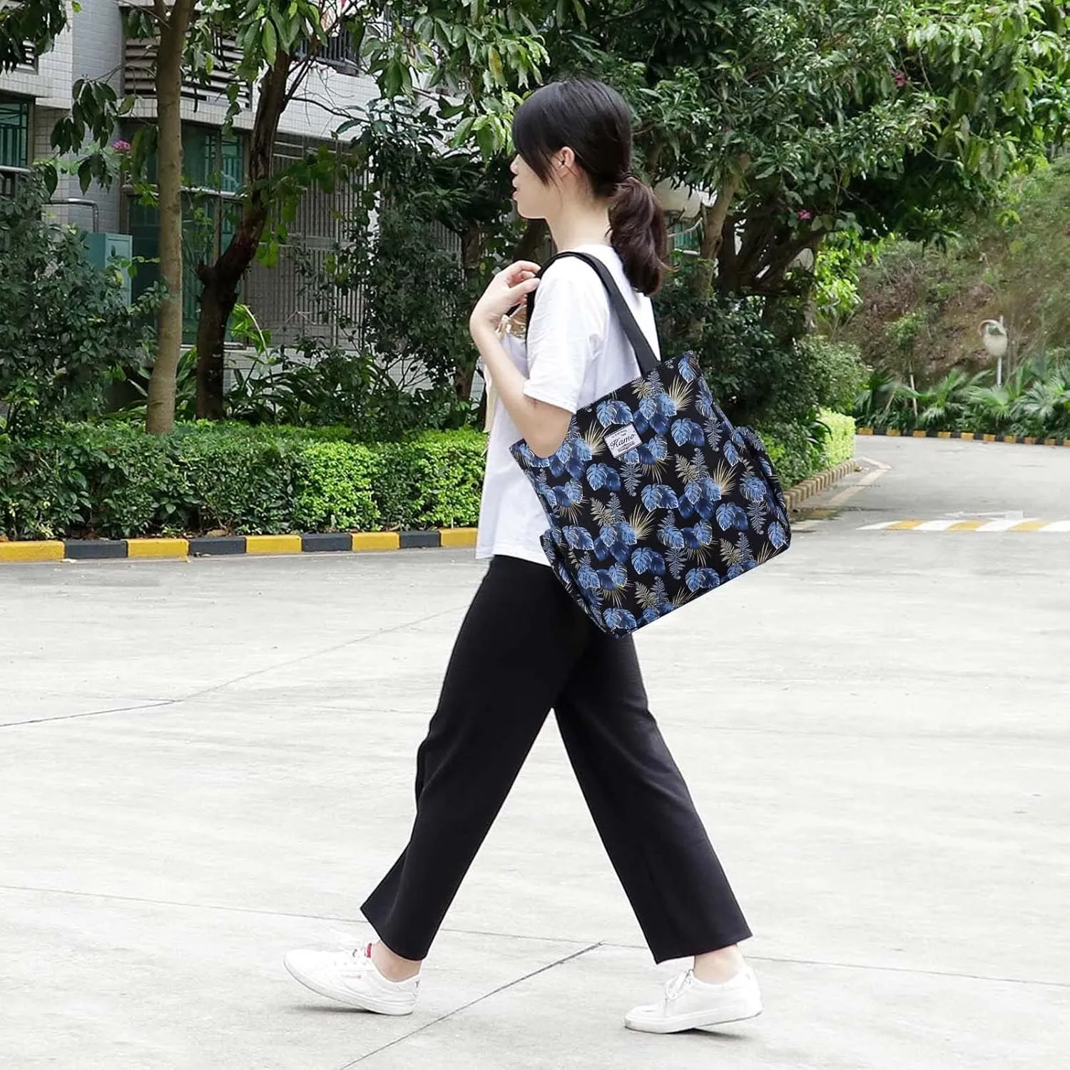 KAMO Floral Tote Bag - Waterproof Lightweight Handbags Travel Shoulder Bag for Hiking Yoga Gym Swimming Travel Beach