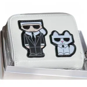 Karl Lagerfeld White Mini Wallet with Iconic Karl & Choupette Cartoon Patch