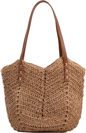 KARRESLY Straw Beach Tote Bag for Women Summer Woven Shoulder Handbags Large Straw Purse