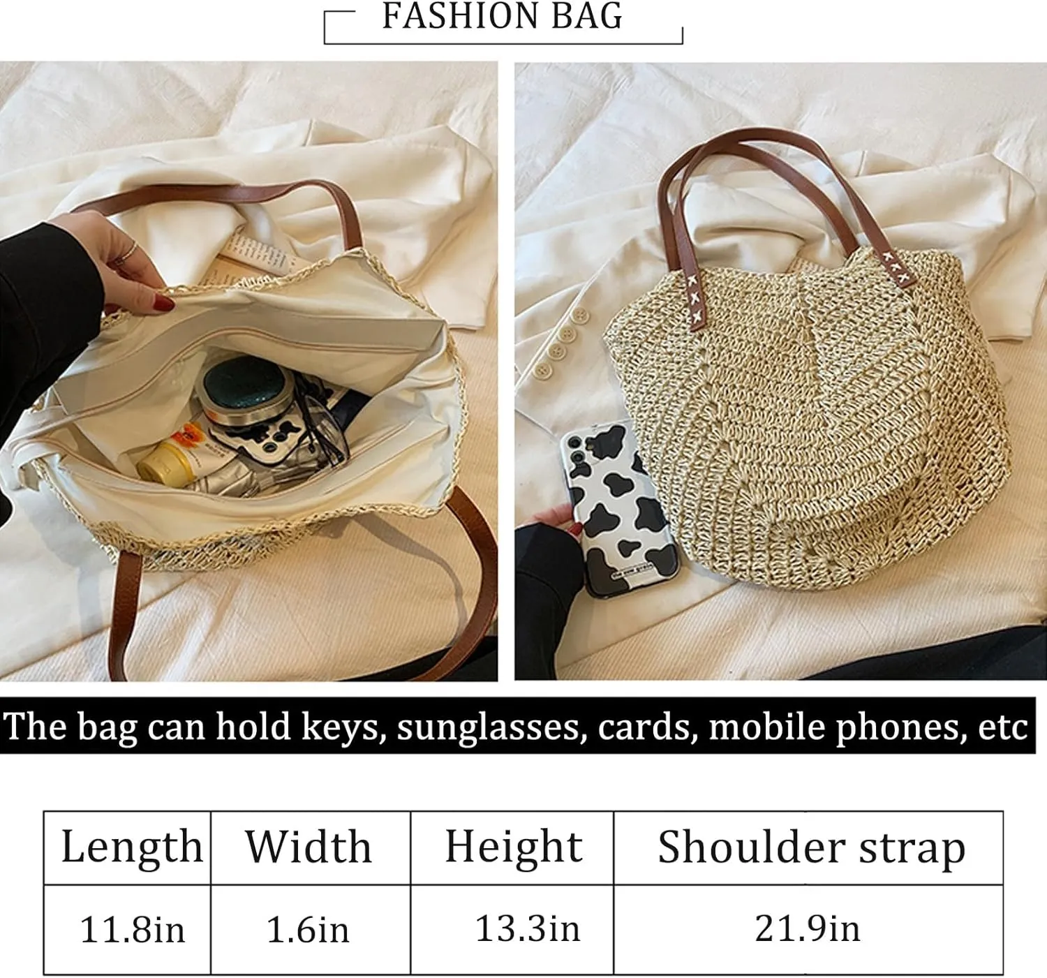 KARRESLY Straw Beach Tote Bag for Women Summer Woven Shoulder Handbags Large Straw Purse