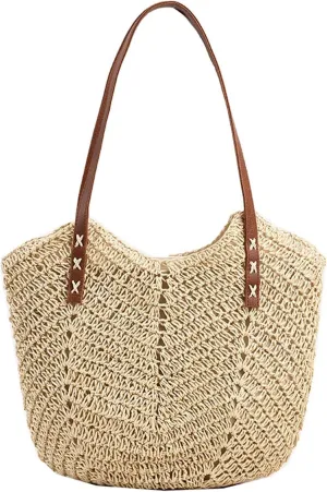 KARRESLY Straw Beach Tote Bag for Women Summer Woven Shoulder Handbags Large Straw Purse