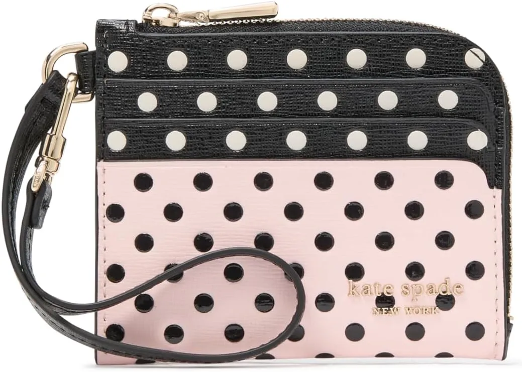 kate spade new york Devin Breezy DOT Embossed Saffiano Leather Coin Card case Wristlet, Black Multi