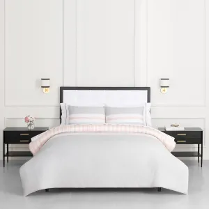 kate spade new york Engineered Stripe 3-Piece Full/Queen Comforter Set, 300 Thread Count and 100% Cotton Reversible Cover, All Season Warmth Bedding, Machine Washable, Pink and Grey