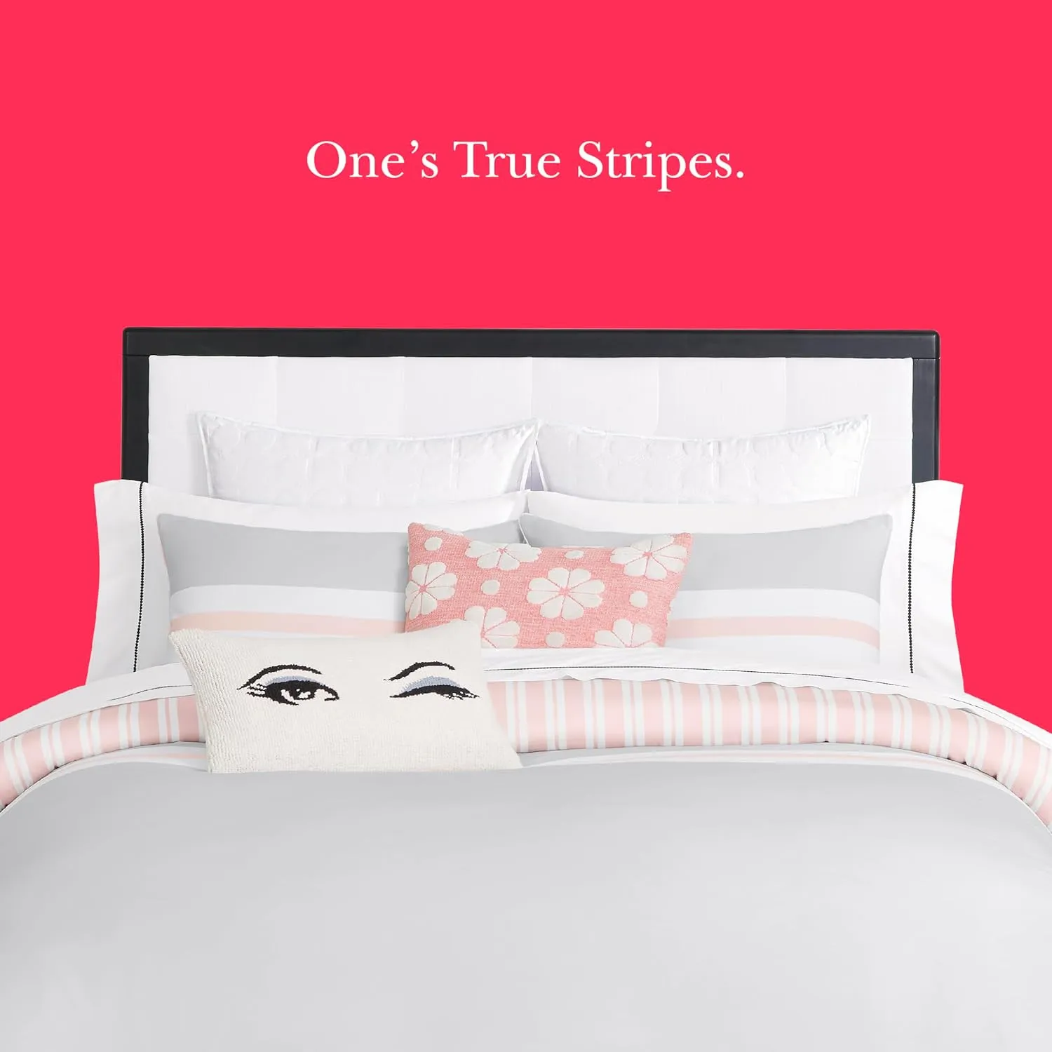kate spade new york Engineered Stripe 3-Piece Full/Queen Comforter Set, 300 Thread Count and 100% Cotton Reversible Cover, All Season Warmth Bedding, Machine Washable, Pink and Grey