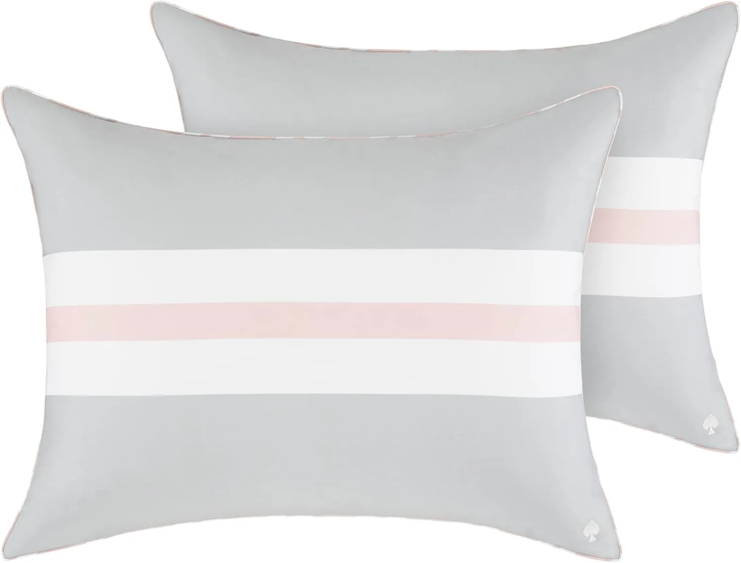 kate spade new york Engineered Stripe 3-Piece Full/Queen Comforter Set, 300 Thread Count and 100% Cotton Reversible Cover, All Season Warmth Bedding, Machine Washable, Pink and Grey