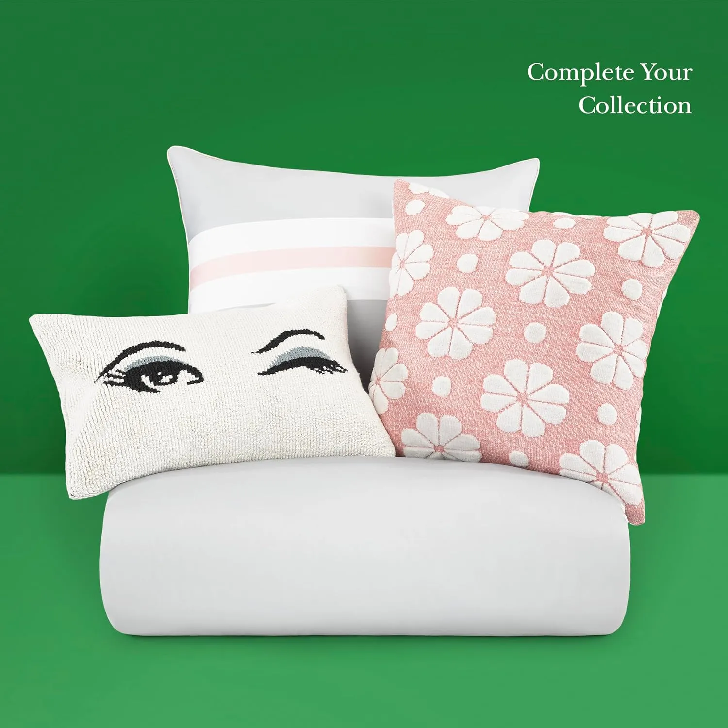kate spade new york Engineered Stripe 3-Piece Full/Queen Comforter Set, 300 Thread Count and 100% Cotton Reversible Cover, All Season Warmth Bedding, Machine Washable, Pink and Grey