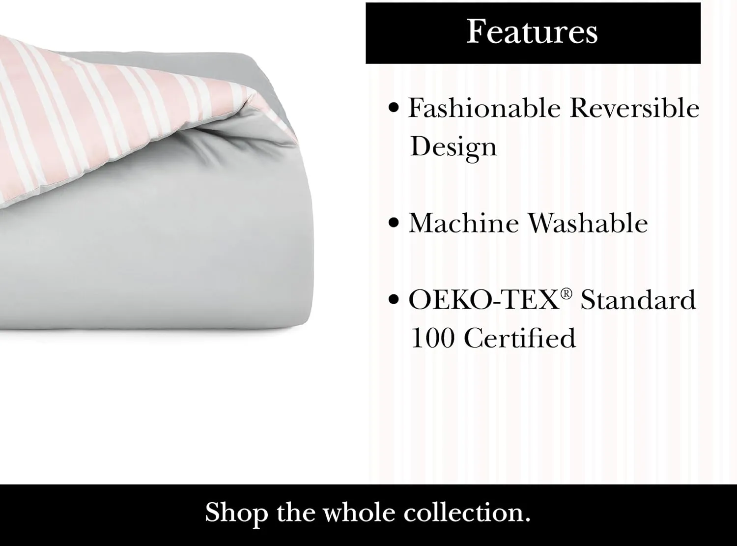 kate spade new york Engineered Stripe 3-Piece Full/Queen Comforter Set, 300 Thread Count and 100% Cotton Reversible Cover, All Season Warmth Bedding, Machine Washable, Pink and Grey