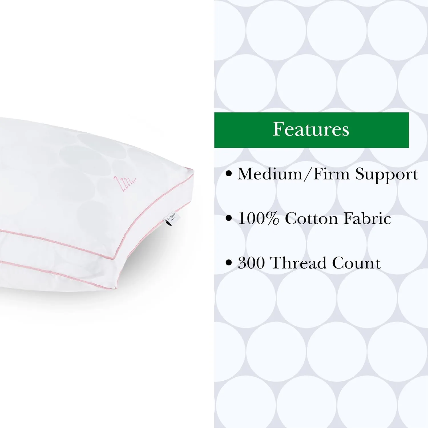 kate spade new york Joy Dot Endless Loft 18" x 36", Medium Firm Pillow with Foam-Core and 2" Gusset for Maximum Support, Best for Back or Side Sleepers, King, White