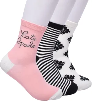 kate spade new york Women's 3-Pack Logo Shortie Crew Socks, Soft & Comfortable