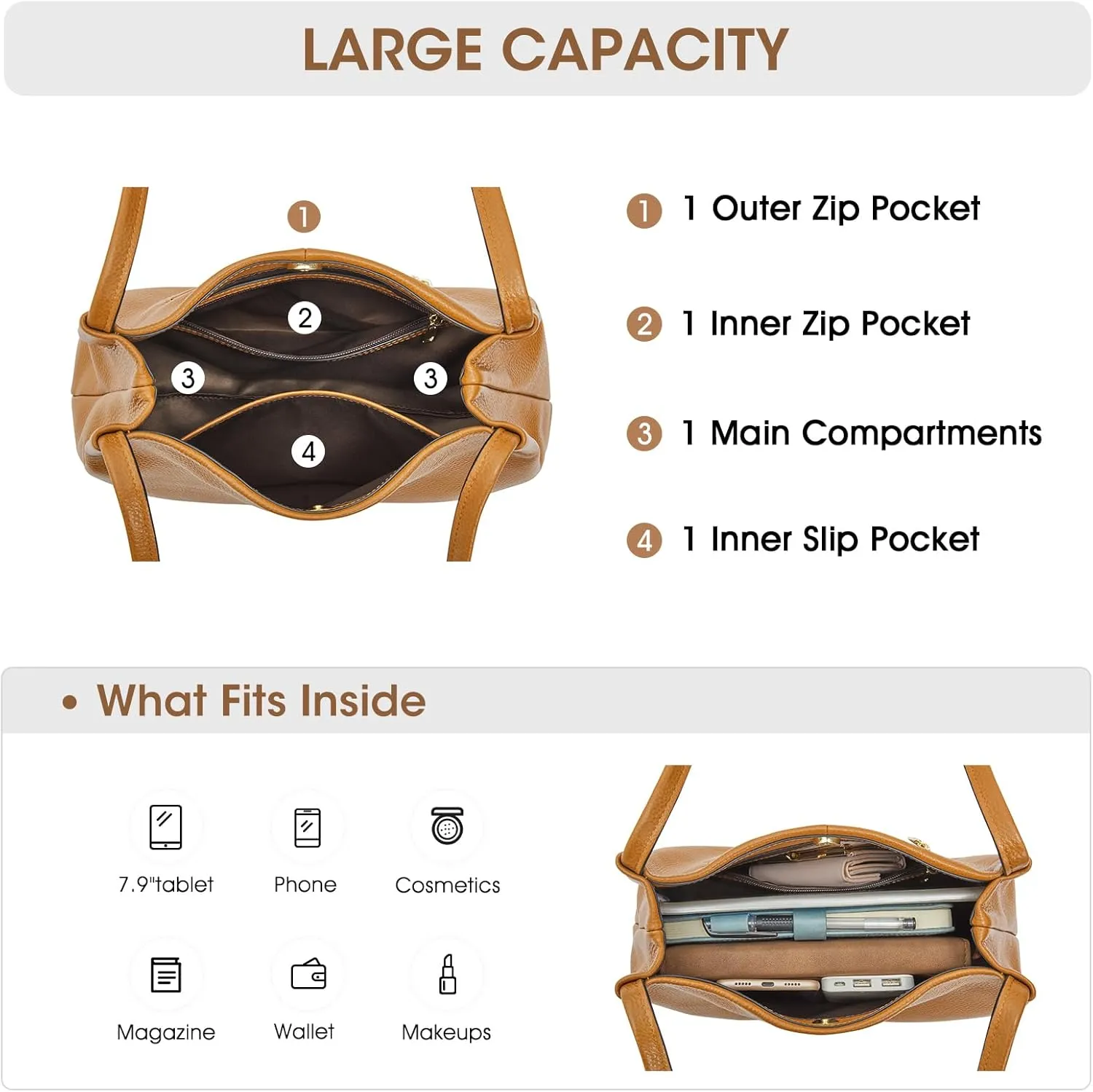 Kattee Leather Purses and Handbags for Women, Soft Genuine Leather Shoulder Hobo Bags with Top Magnetic Snap Closure