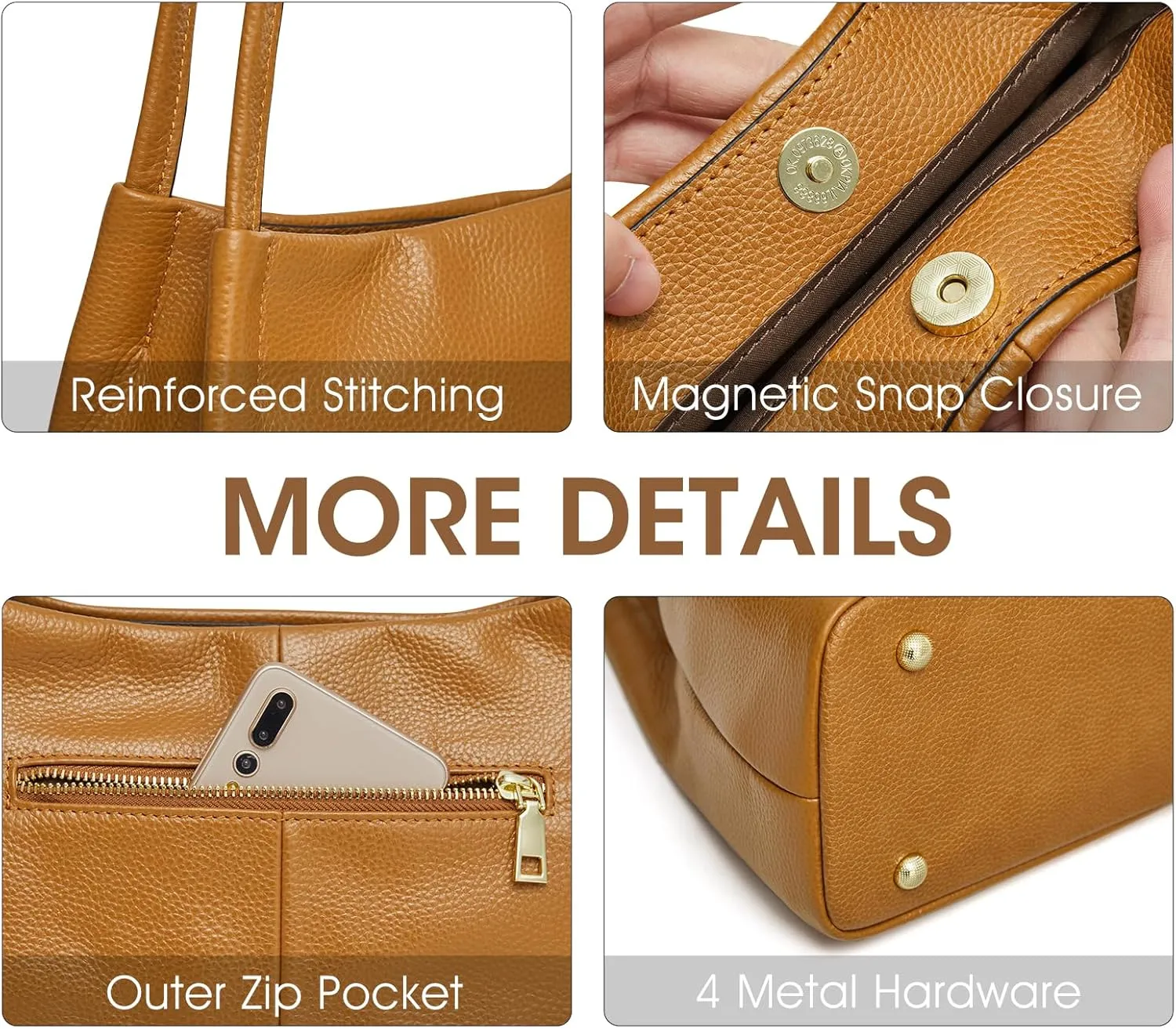 Kattee Leather Purses and Handbags for Women, Soft Genuine Leather Shoulder Hobo Bags with Top Magnetic Snap Closure