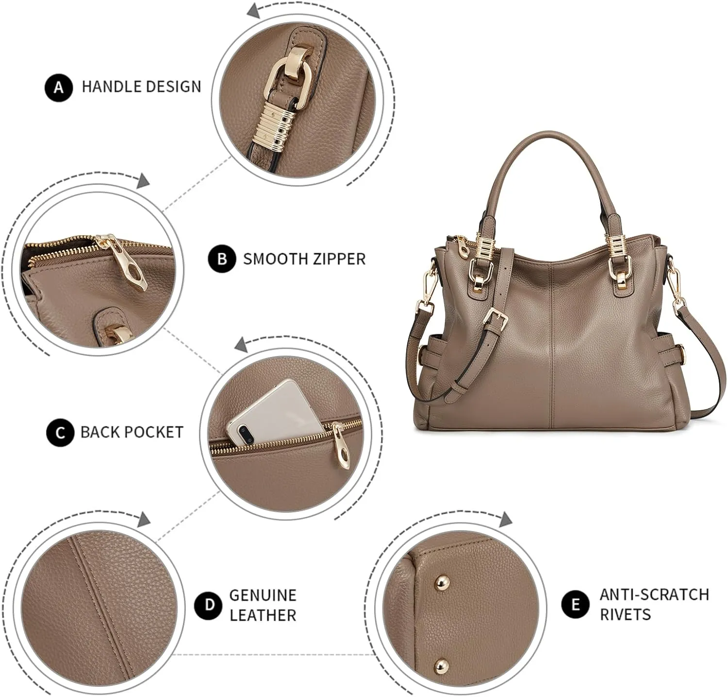 Kattee Soft Women Genuine Leather Purses and Handbags Satchel Tote Shoulder Bag