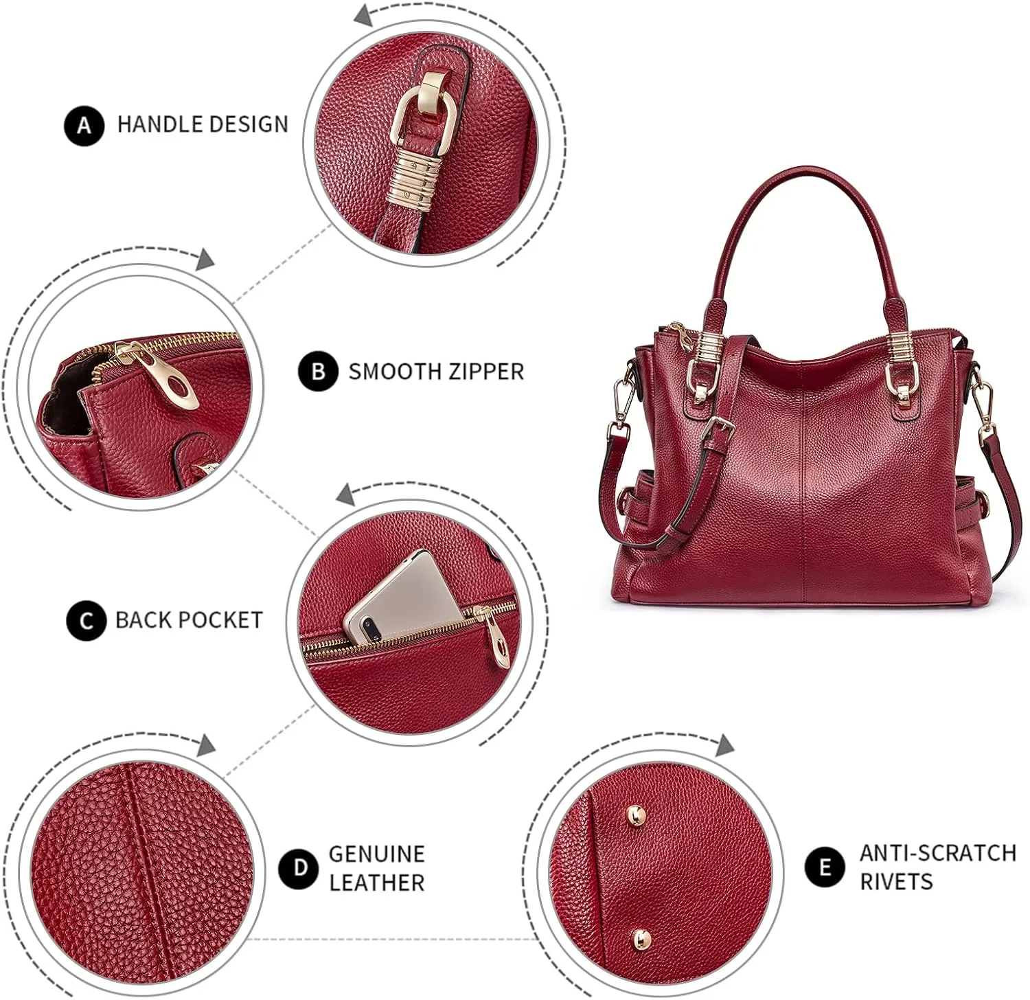 Kattee Soft Women Genuine Leather Purses and Handbags Satchel Tote Shoulder Bag