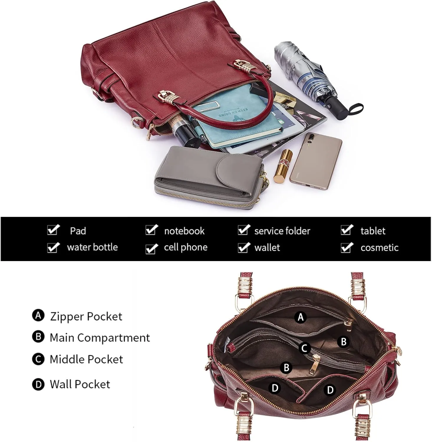 Kattee Soft Women Genuine Leather Purses and Handbags Satchel Tote Shoulder Bag