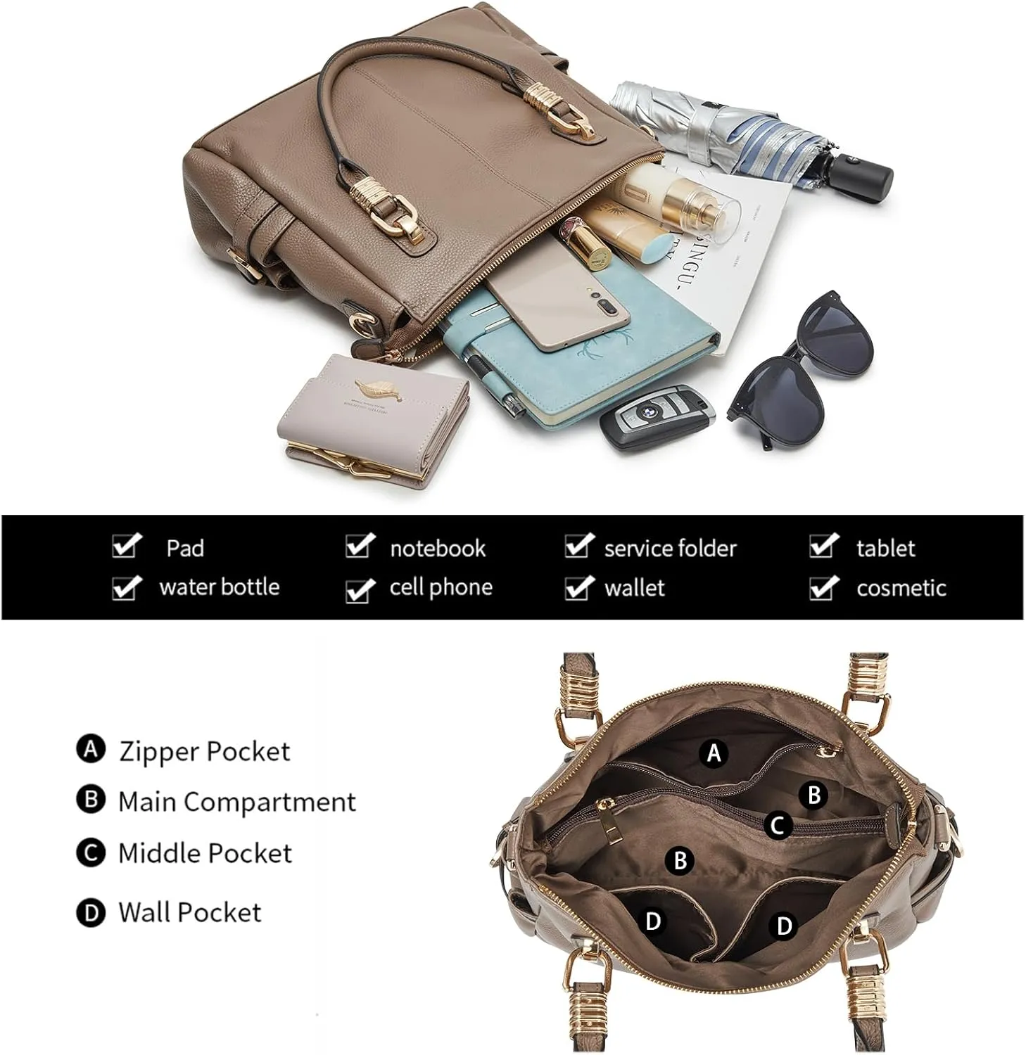 Kattee Soft Women Genuine Leather Purses and Handbags Satchel Tote Shoulder Bag