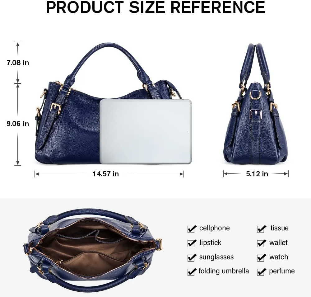 Kattee Women's Soft Genuine Leather Satchel Purses Top Handle Crossbody Bags Ladies Designer Medium Size Hobo Handbags