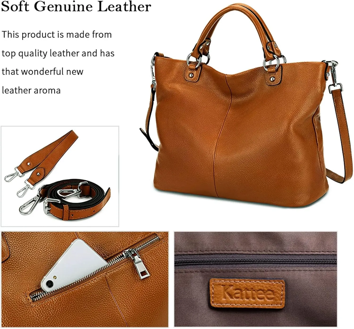 Kattee Women's Soft Leather Tote Bag, Top Satchel Purses and Handbags