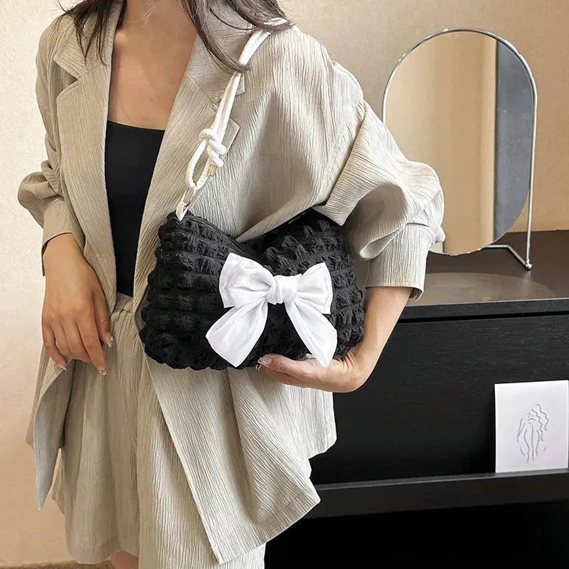 Kawaii Bowknot Tote 👜✨ | Adorable Women's Shoulder Bag 💖 | Retro Chic Crossbody Purse for Fashionistas 🌟