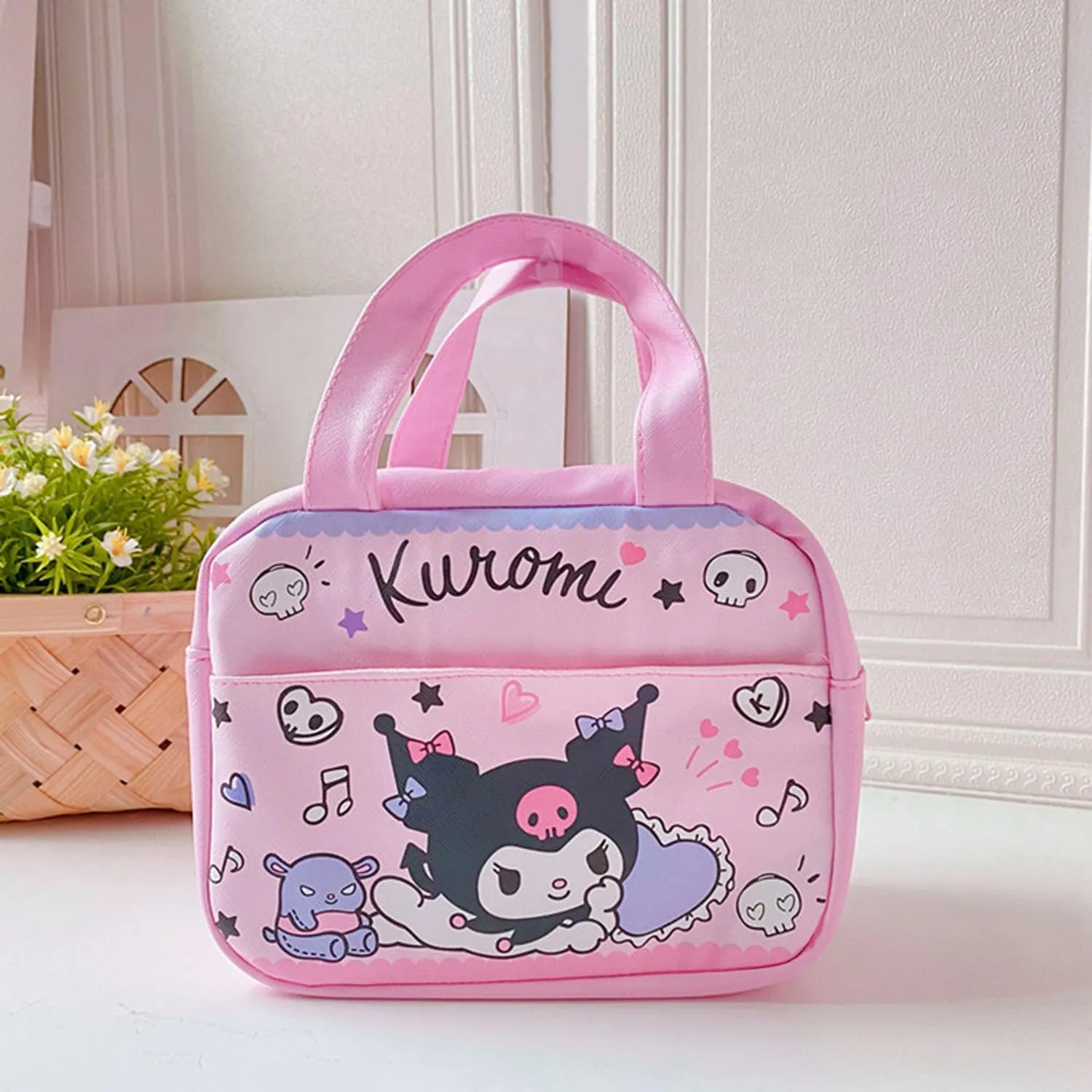 Kawaii Kitty Insulated Lunch Bag for Women, Reusable Large Capacity Lunch Box, Leakproof Lunch Tote Bag with Front Pocket, Lunchbox Container Thermal Cooler Bag Food Handbags for Work Office Picnic