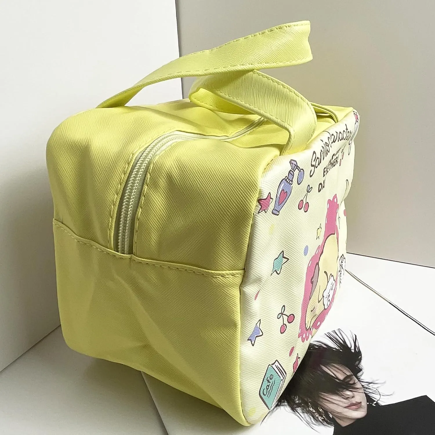 Kawaii Pudding Dog Insulated Lunch Bag with Pin for Women, Reusable Large Capacity Lunch Box, Leakproof Lunch Tote Bag with Front Pocket, Lunchbox Container Thermal Cooler Bag Food Handbags for Work