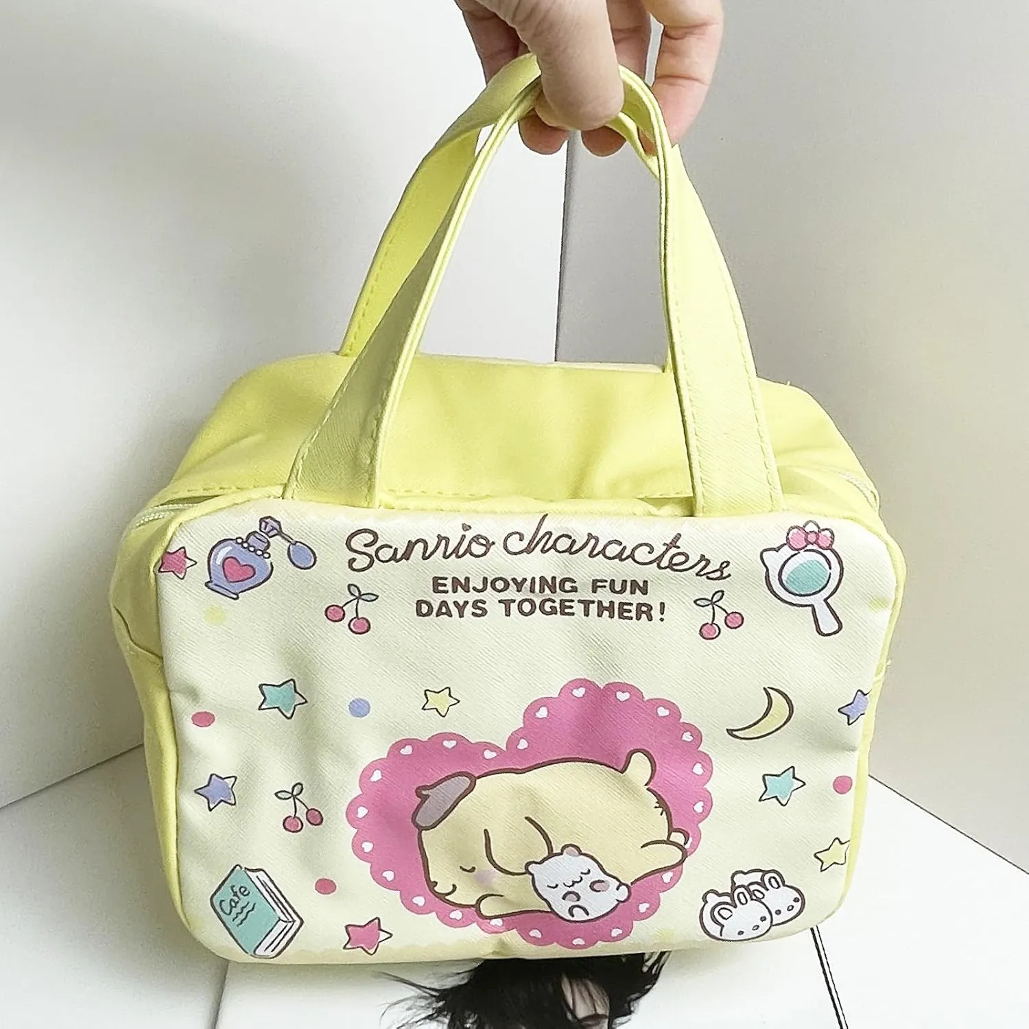 Kawaii Pudding Dog Insulated Lunch Bag with Pin for Women, Reusable Large Capacity Lunch Box, Leakproof Lunch Tote Bag with Front Pocket, Lunchbox Container Thermal Cooler Bag Food Handbags for Work