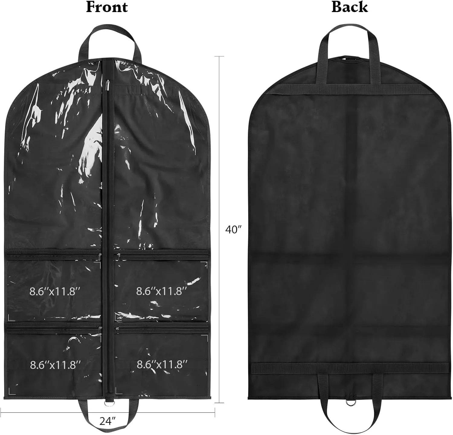 KEEGH Clear Garment Bags for Dance Costumes 40 inch Dance Garment Bags for Dancers Hanging Clothes for Closet Storage, with 4 Zipper Pockets for Dance Competitions, Ballet, Theatre, 6 Pack, Black